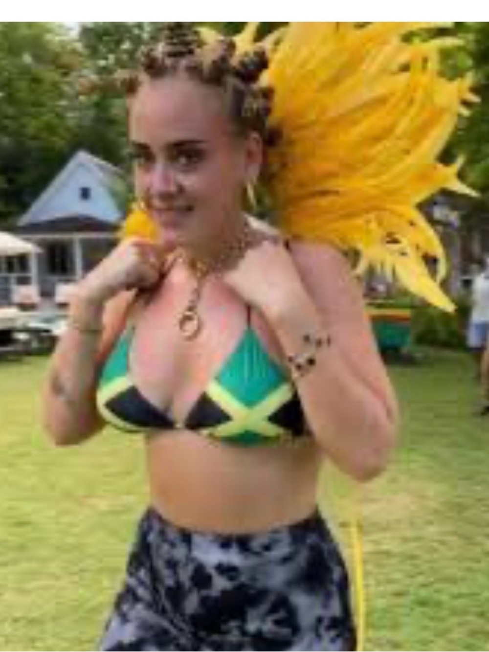 Adele like Jamaican Triangle Bikini Top in Green and Yellow - Women Swim